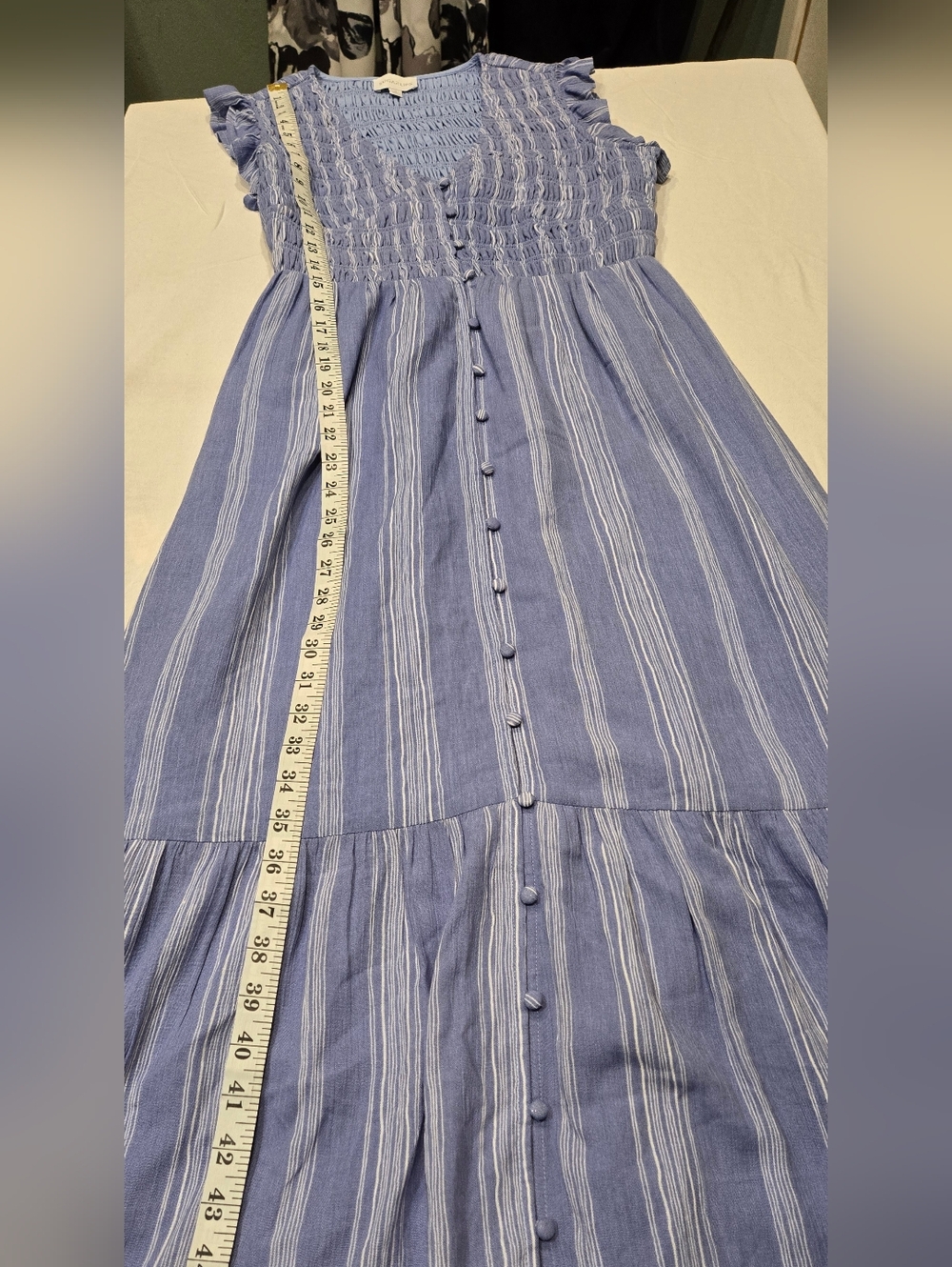 Sugarlips Evianna Flutter Midi Dress with ruched bocide — Blue Stripe Size Small - Picture 6 of 8